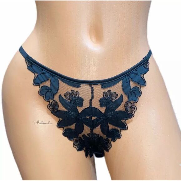 Victoria's Secret Luxe Lingerie Floral Embroidered Sexy Brazilian Slip Panty M - Picture 1 of 5
